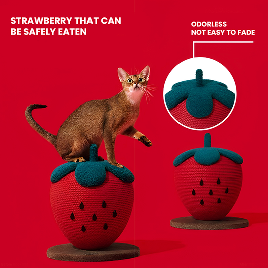 Strawberry Cat Scratching Post - Natural Jute Vertical Scratch & Climb Toy