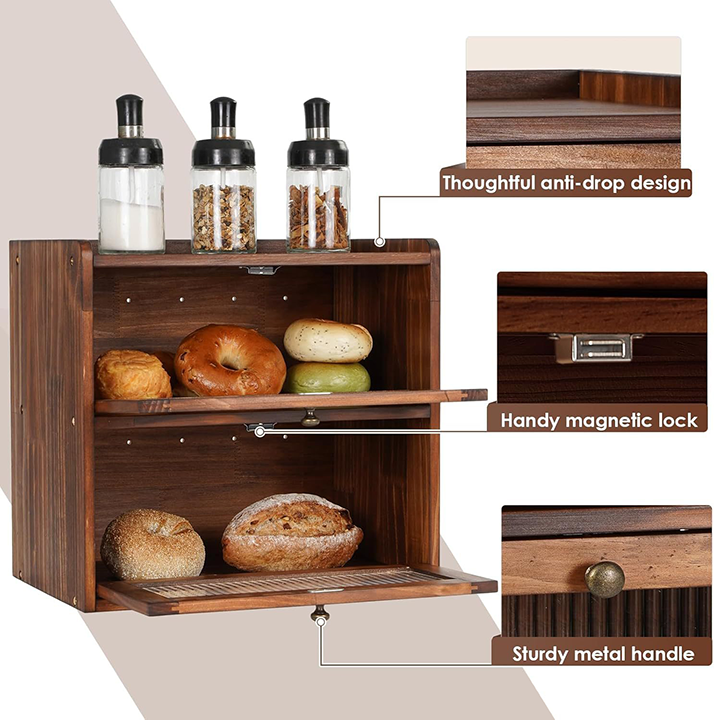 Wooden Bread Storage Box – Double-Layer Organizer for Kitchen