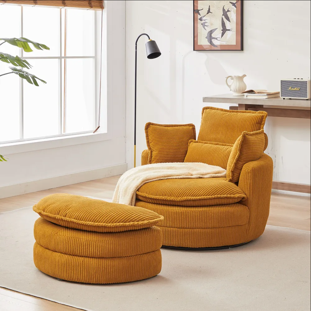 Modern Corduroy Swivel Lounge Chair with Hidden Moon Storage – 5 Color Options