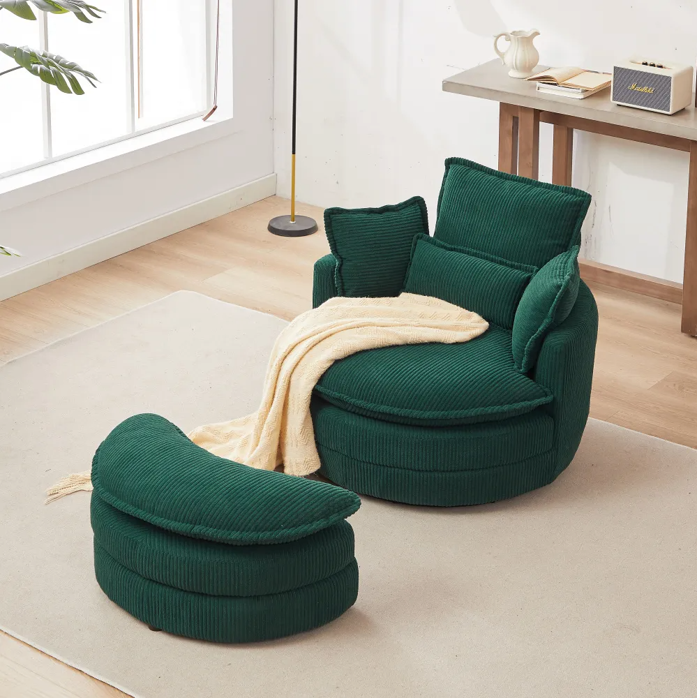 Modern Corduroy Swivel Lounge Chair with Hidden Moon Storage – 5 Color Options