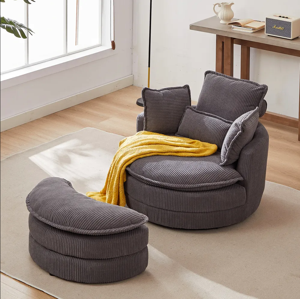 Modern Corduroy Swivel Lounge Chair with Hidden Moon Storage – 5 Color Options