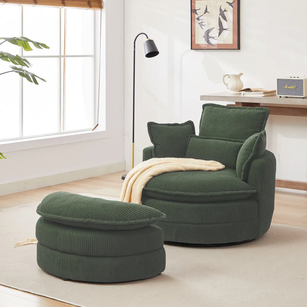 Modern Corduroy Swivel Lounge Chair with Hidden Moon Storage – 5 Color Options