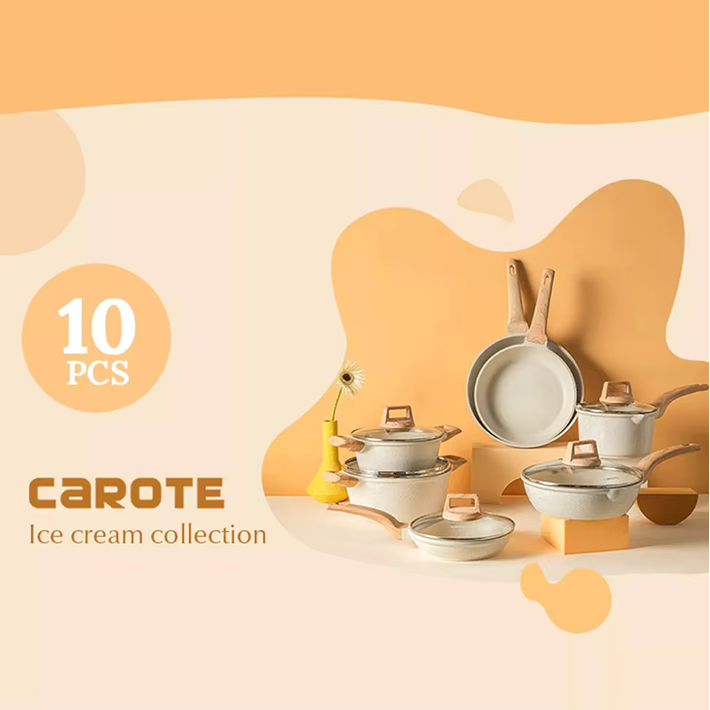 Marble White Non-Stick Cookware Set – Premium Die-Cast Aluminum Pots and Pans