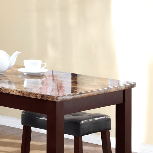 3-Piece Counter Height Dining Set with Faux Marble Table Top & 2 Stools, Espresso Finish – Modern Kitchen or Breakfast Nook Set