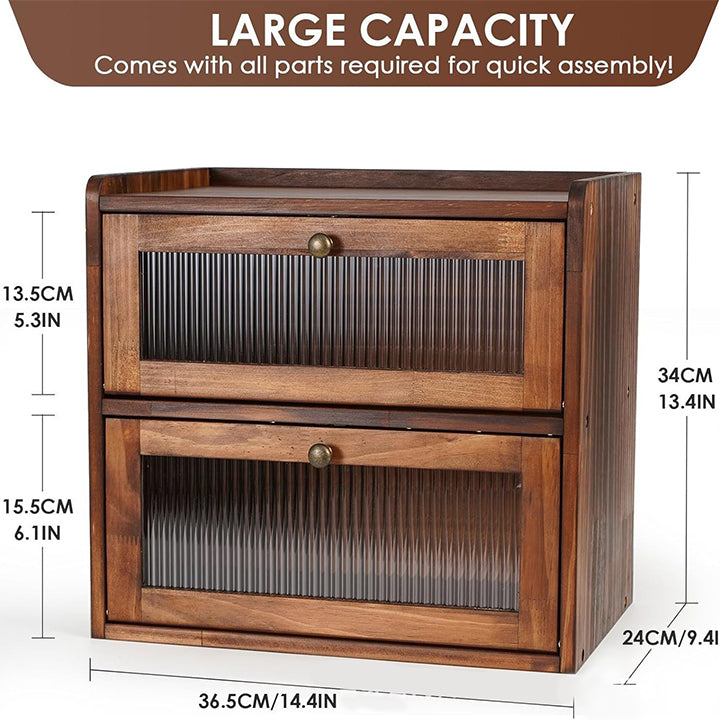 Wooden Bread Storage Box – Double-Layer Organizer for Kitchen