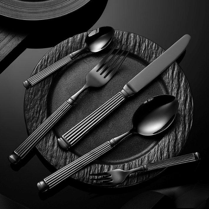 5-Piece Stainless Steel Cutlery Set – Roman Column Design, Luxury Western Knife, Fork & Spoon Set for Steak & Dining