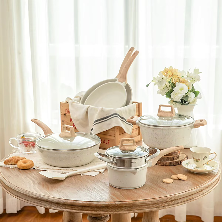 Marble White Non-Stick Cookware Set – Premium Die-Cast Aluminum Pots and Pans
