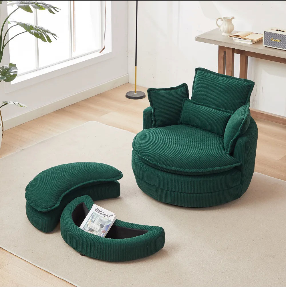 Modern Corduroy Swivel Lounge Chair with Hidden Moon Storage – 5 Color Options