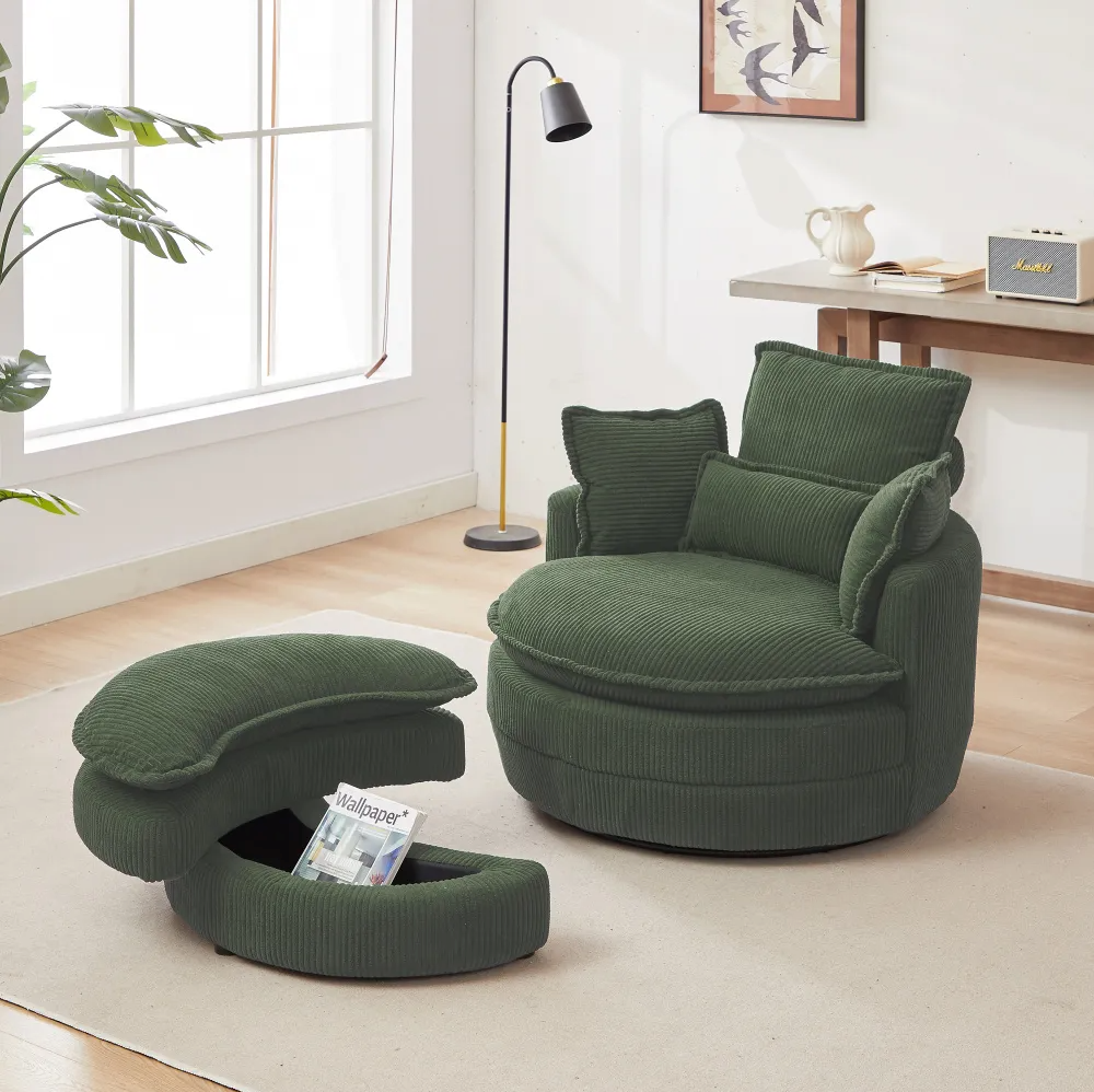 Modern Corduroy Swivel Lounge Chair with Hidden Moon Storage – 5 Color Options