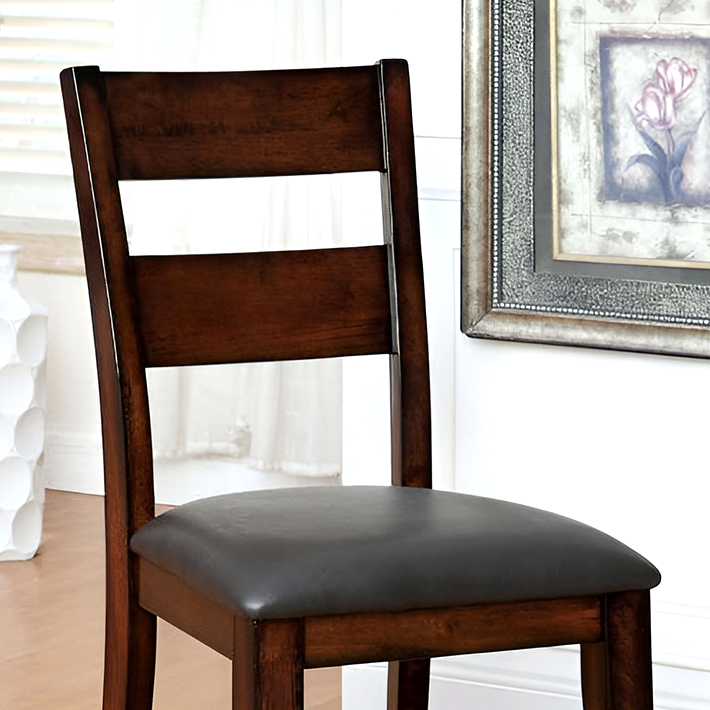 Set of 2 Solid Wood Dining Chairs – Dark Cherry Finish, Transitional Style, Leatherette Cushions, Sturdy Kitchen or Dining Room Furniture