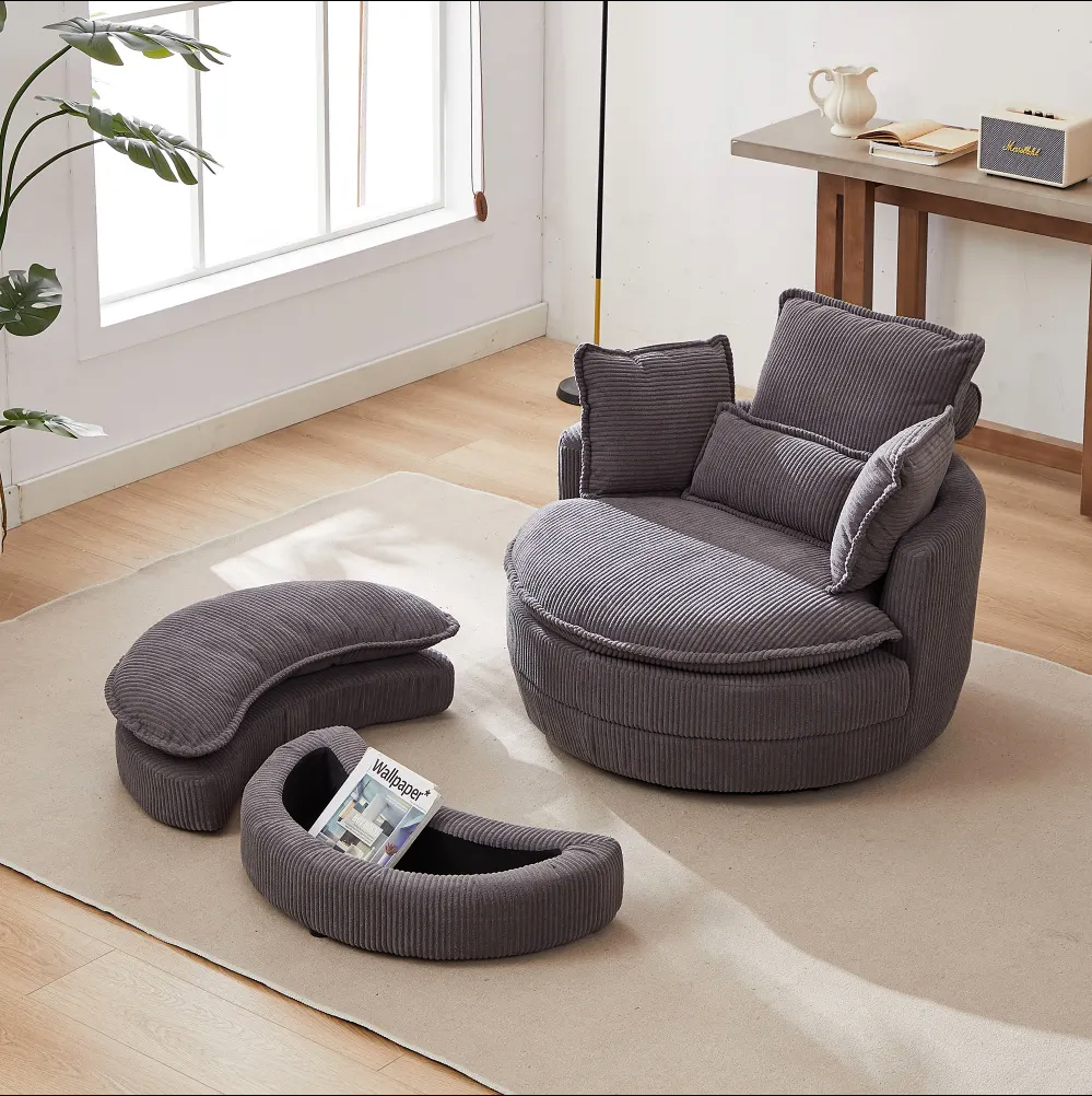 Modern Corduroy Swivel Lounge Chair with Hidden Moon Storage – 5 Color Options