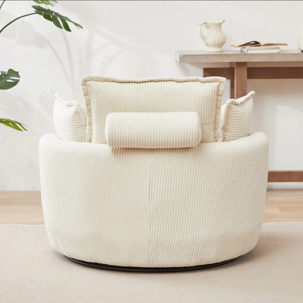 Modern Corduroy Swivel Lounge Chair with Hidden Moon Storage – 5 Color Options