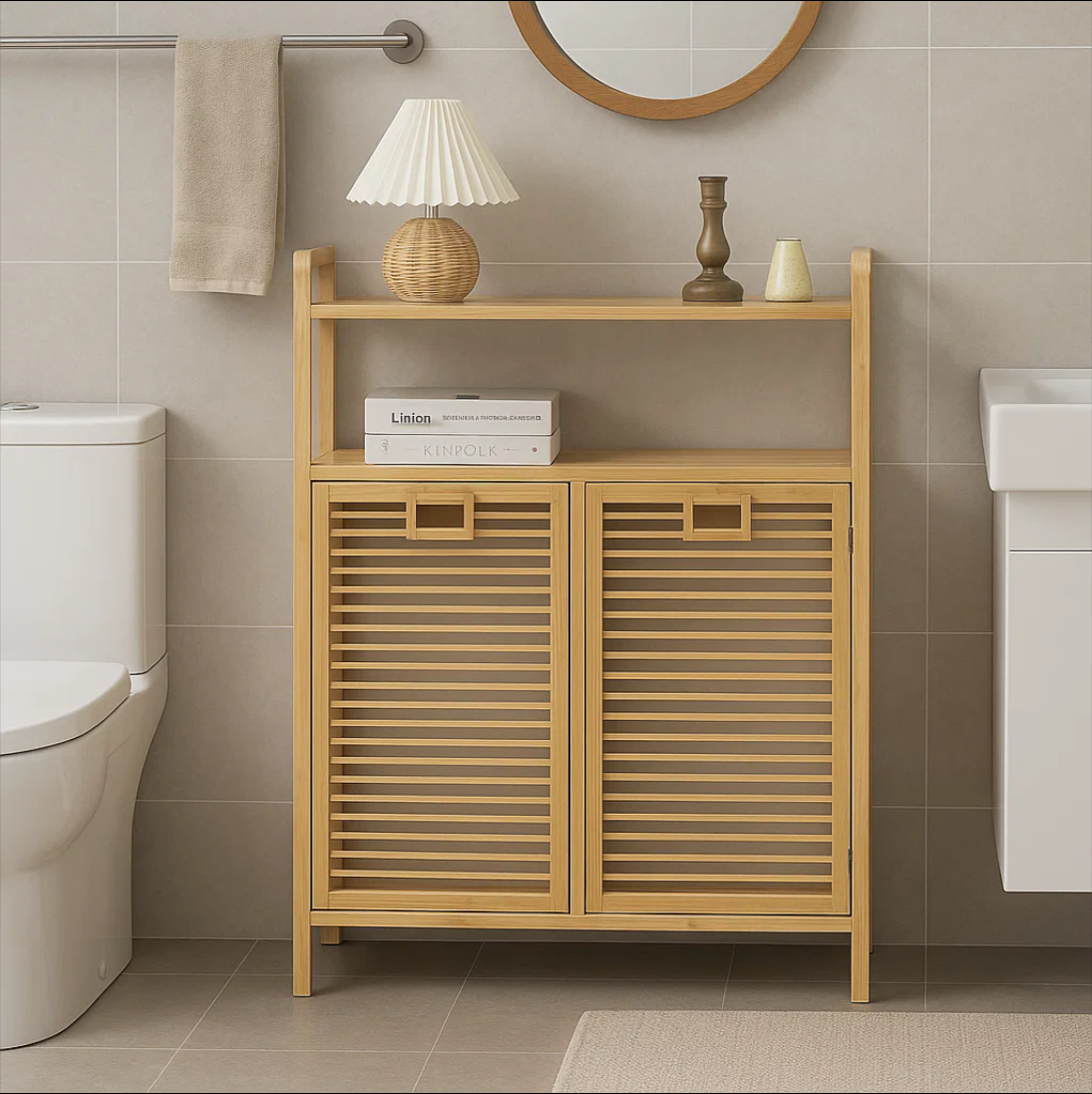 Laundry Storage Cabinet – Multi-Layer Bamboo Basket Organizer
