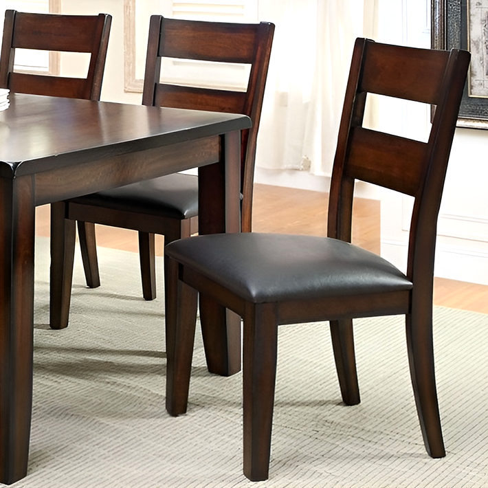 Set of 2 Solid Wood Dining Chairs – Dark Cherry Finish, Transitional Style, Leatherette Cushions, Sturdy Kitchen or Dining Room Furniture