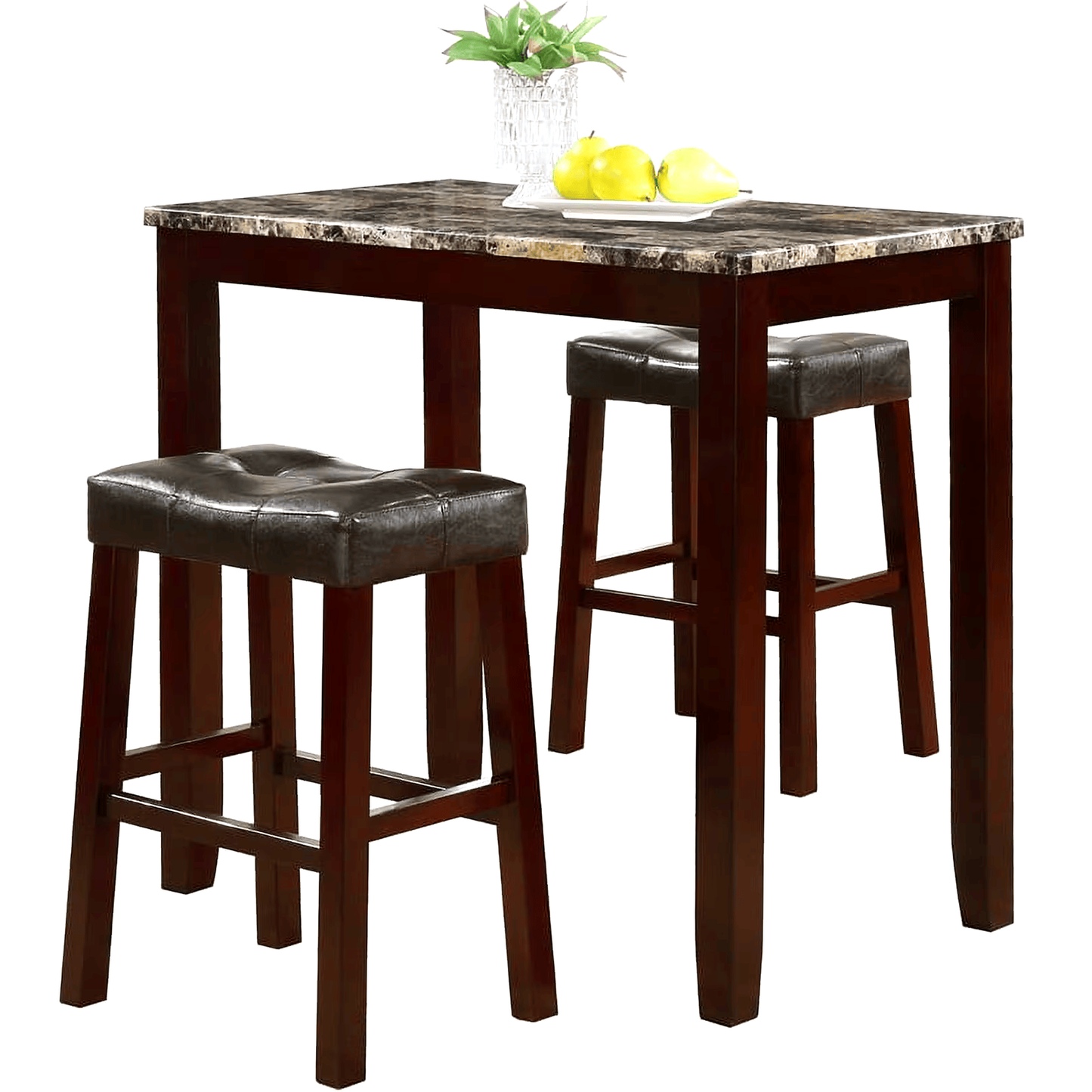 3-Piece Counter Height Dining Set with Faux Marble Table Top & 2 Stools, Espresso Finish – Modern Kitchen or Breakfast Nook Set