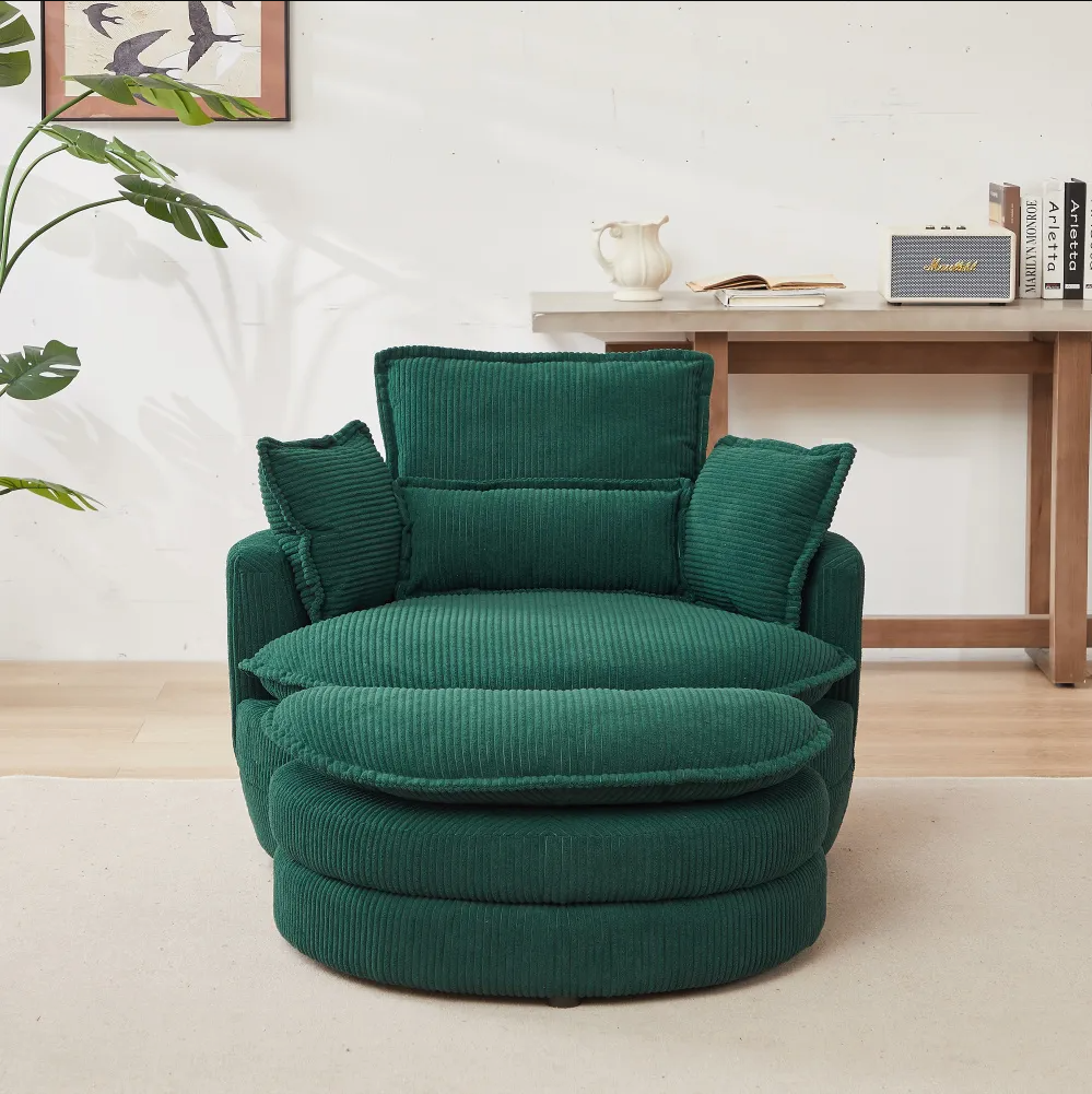 Modern Corduroy Swivel Lounge Chair with Hidden Moon Storage – 5 Color Options