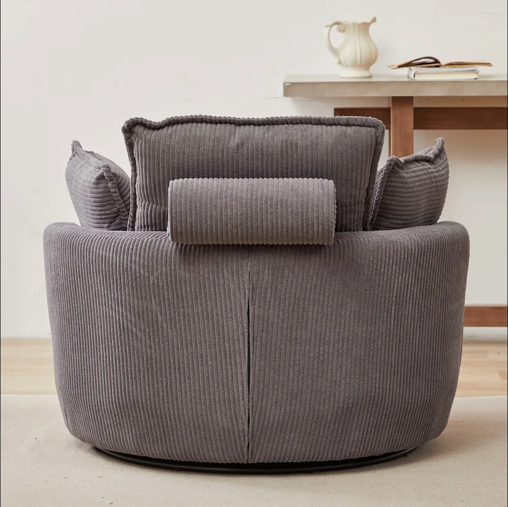 Modern Corduroy Swivel Lounge Chair with Hidden Moon Storage – 5 Color Options