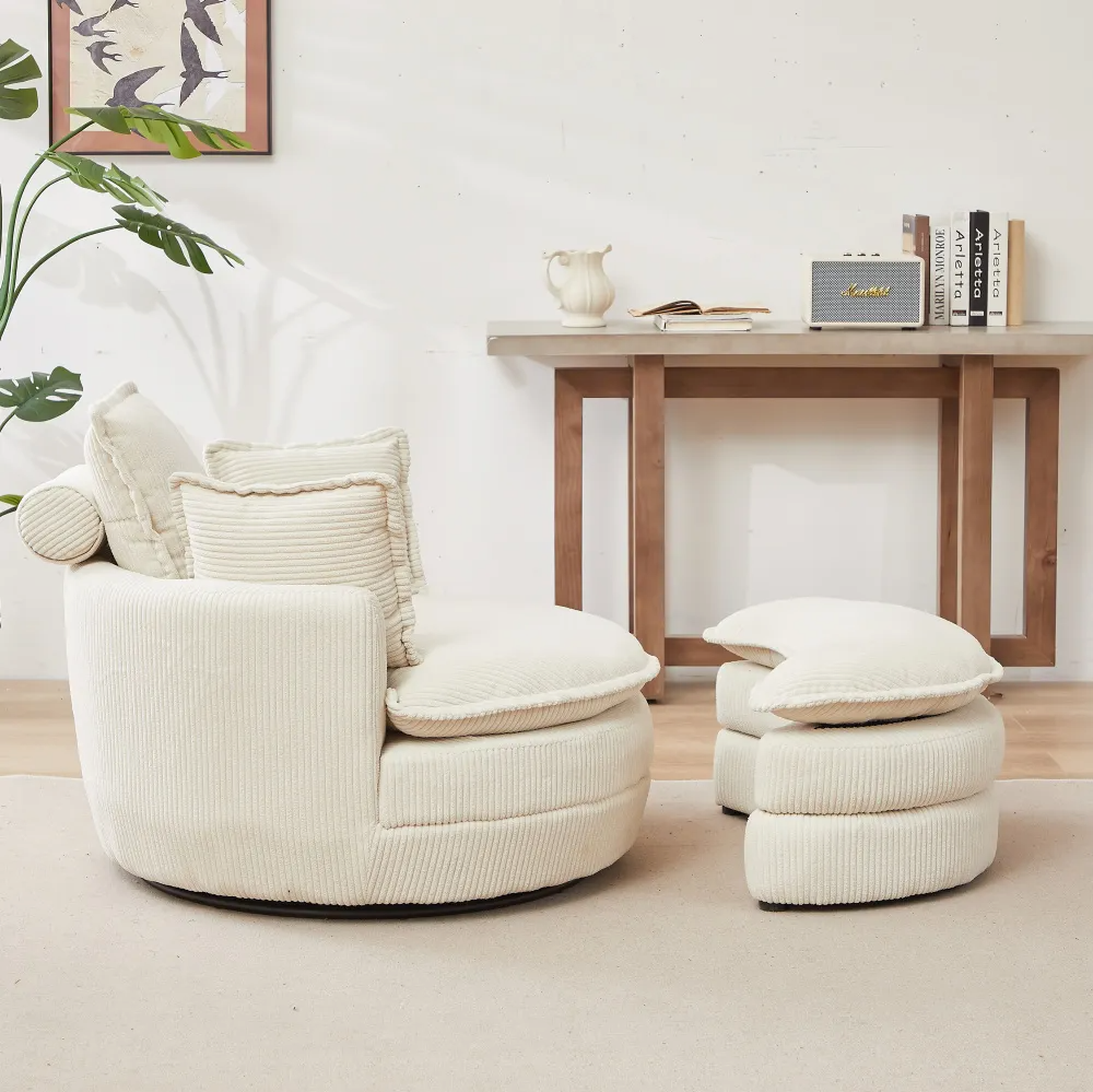 Modern Corduroy Swivel Lounge Chair with Hidden Moon Storage – 5 Color Options