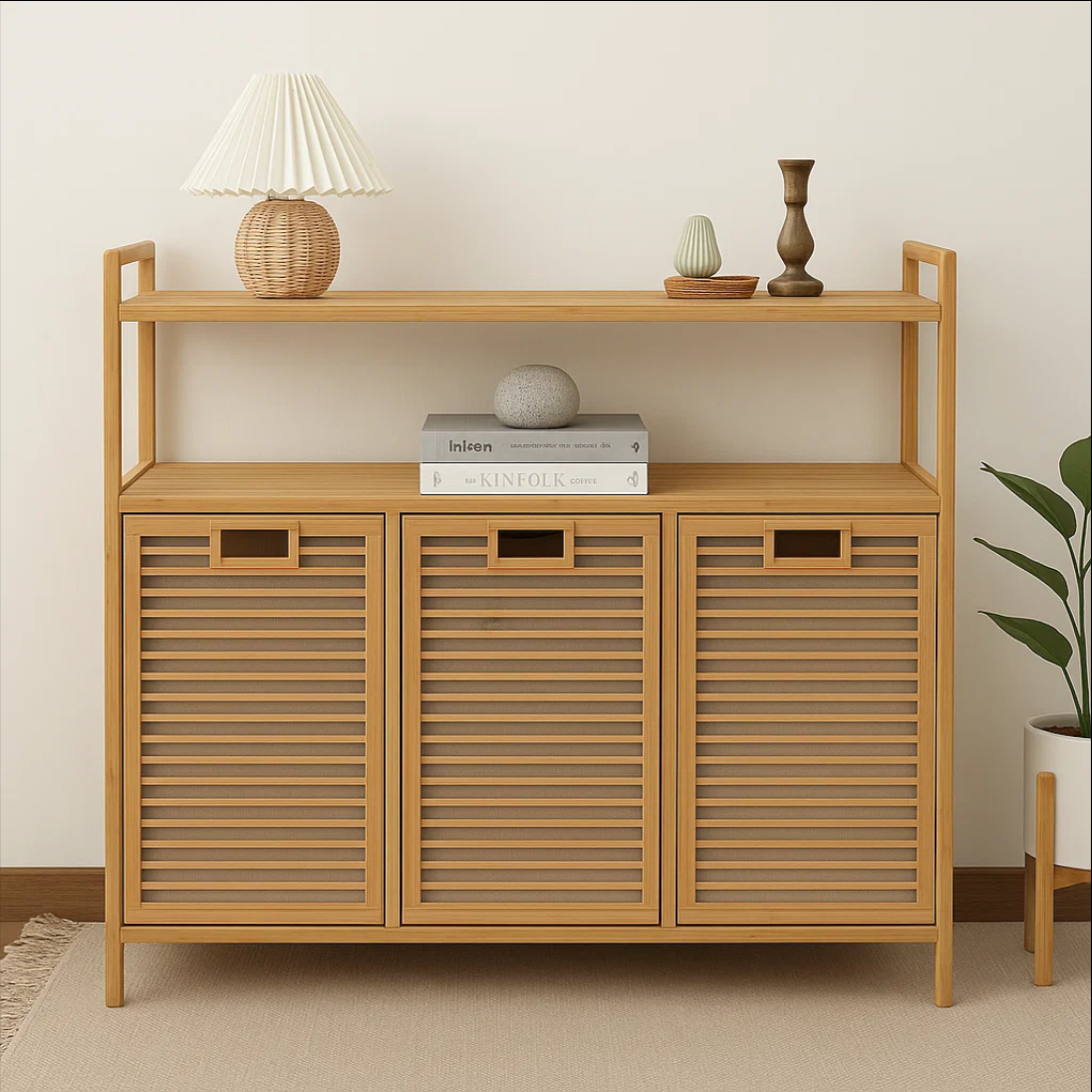 Laundry Storage Cabinet – Multi-Layer Bamboo Basket Organizer
