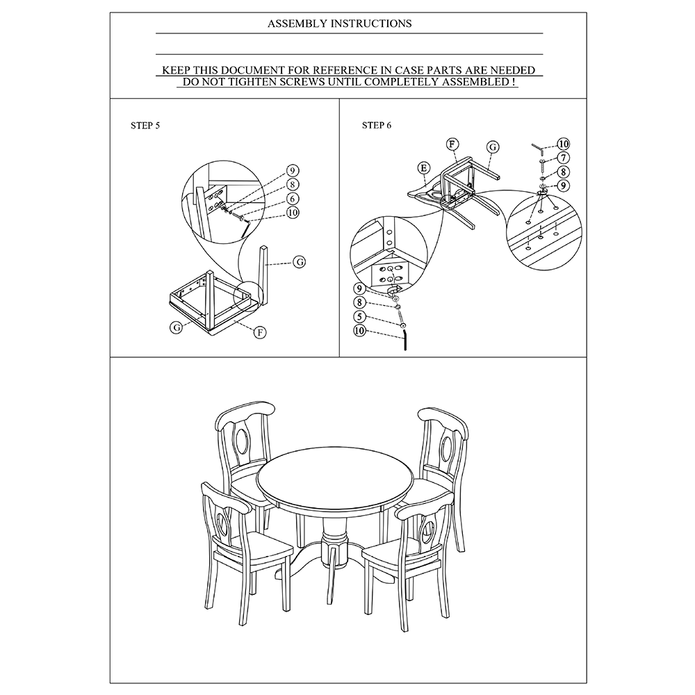 5-Piece White Round Dining Set – Classic Rubberwood Table & 4 Cushioned Chairs – Modern Farmhouse Kitchen Furniture
