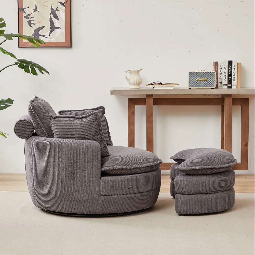 Modern Corduroy Swivel Lounge Chair with Hidden Moon Storage – 5 Color Options