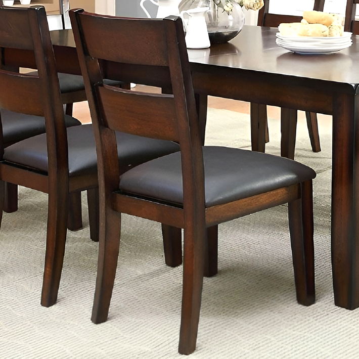Set of 2 Solid Wood Dining Chairs – Dark Cherry Finish, Transitional Style, Leatherette Cushions, Sturdy Kitchen or Dining Room Furniture