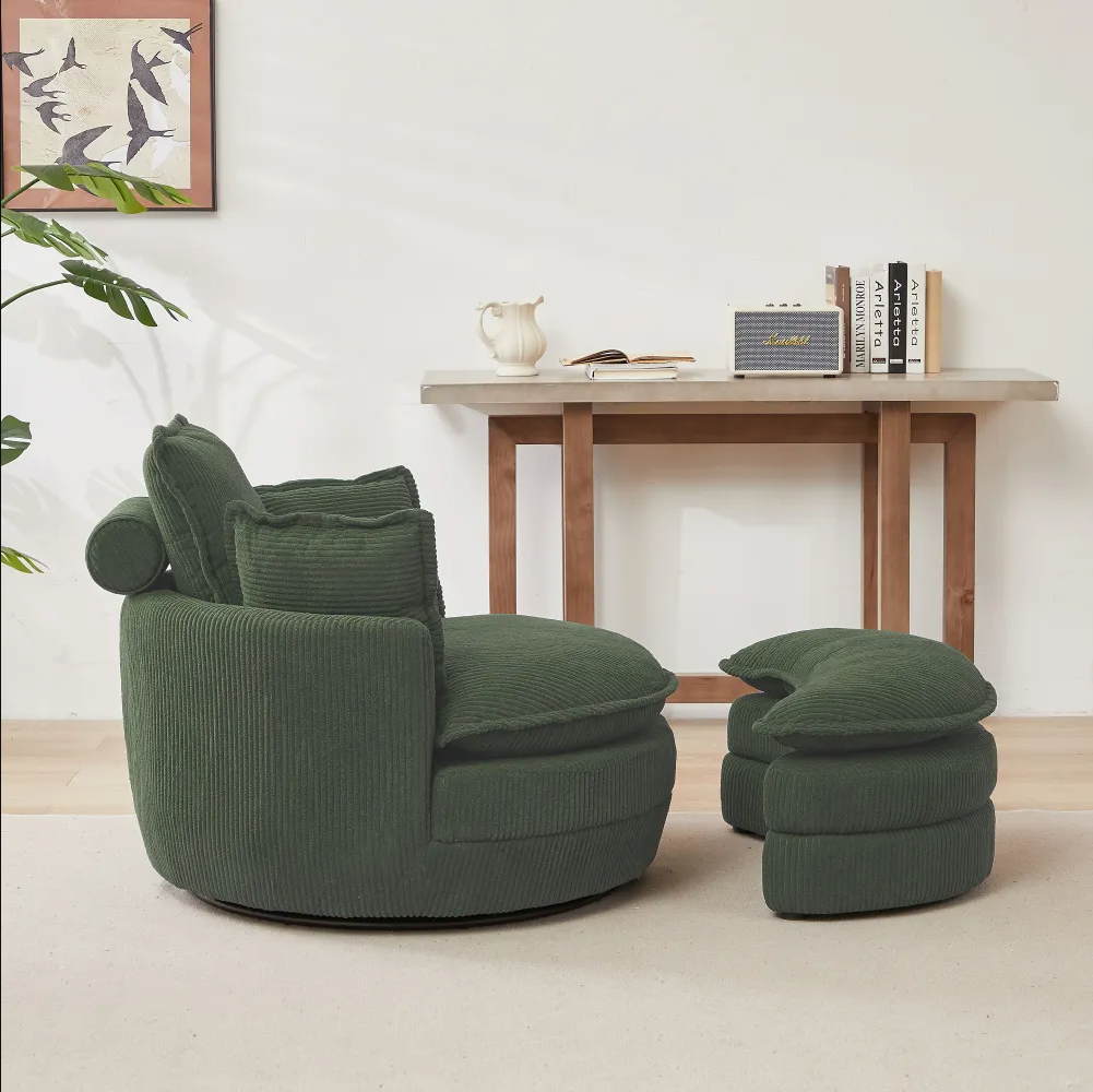 Modern Corduroy Swivel Lounge Chair with Hidden Moon Storage – 5 Color Options