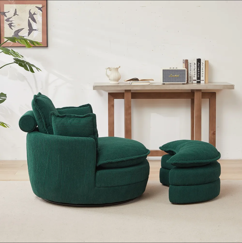 Modern Corduroy Swivel Lounge Chair with Hidden Moon Storage – 5 Color Options