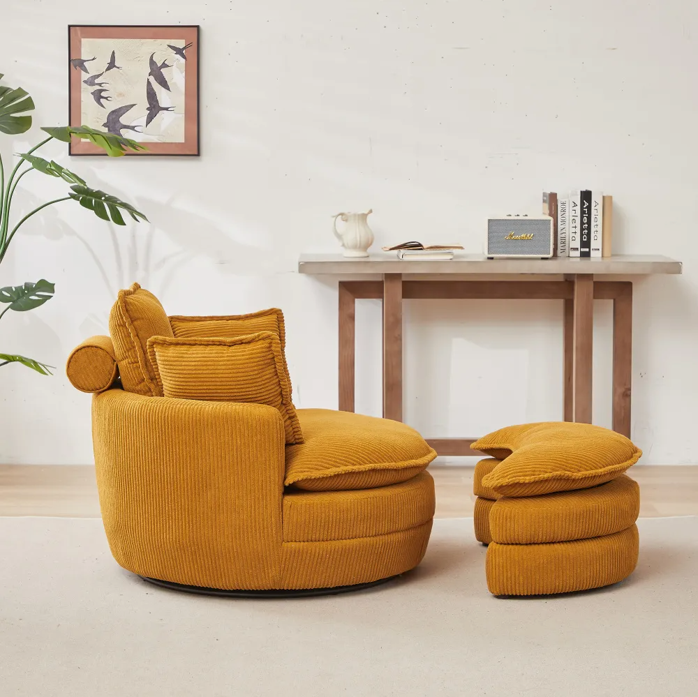 Modern Corduroy Swivel Lounge Chair with Hidden Moon Storage – 5 Color Options