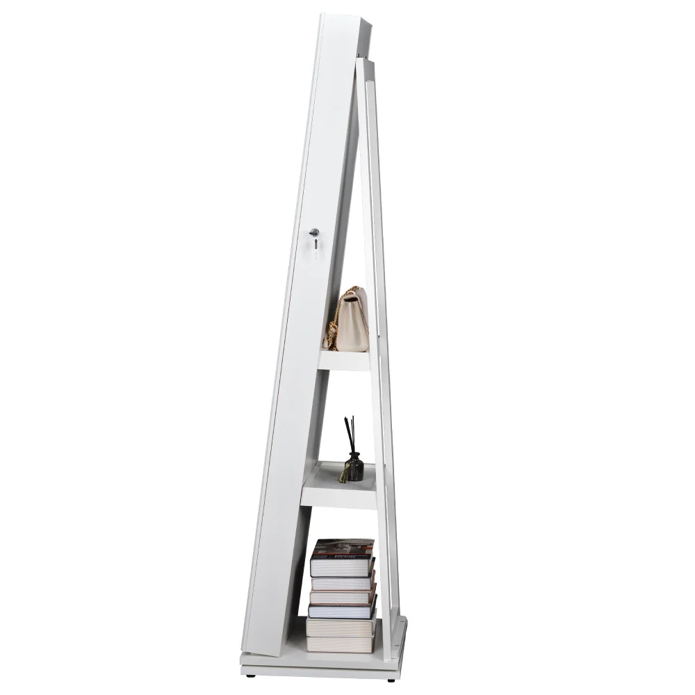 Full Length Mirror Jewelry Cabinet – 360° Swivel Standing Armoire with Storage, Shelves and Lock