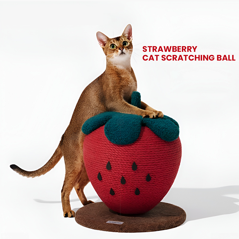 Strawberry Cat Scratching Post - Natural Jute Vertical Scratch & Climb Toy