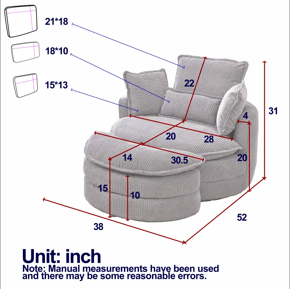 Modern Corduroy Swivel Lounge Chair with Hidden Moon Storage – 5 Color Options