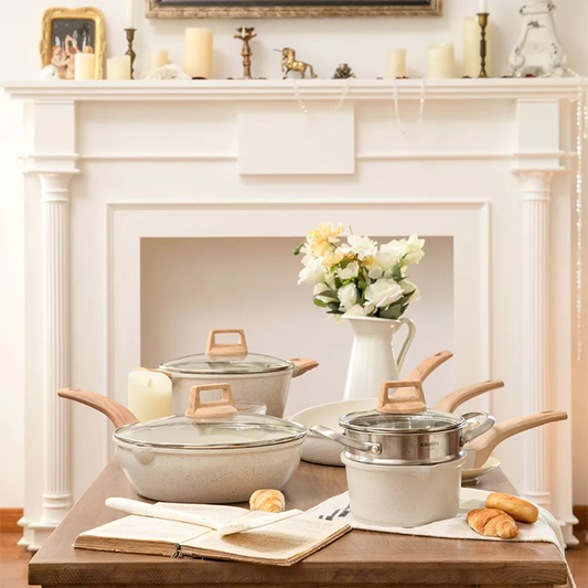 Marble White Non-Stick Cookware Set – Premium Die-Cast Aluminum Pots and Pans