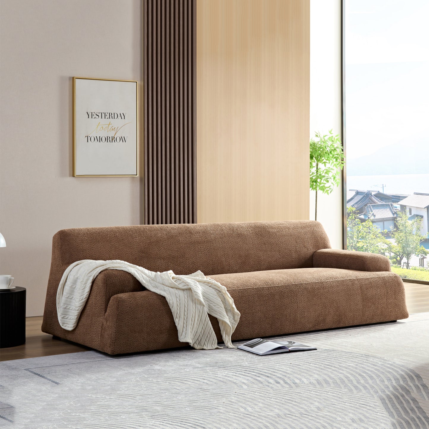 Modern Lamb Wool Fabric 3 Seater Sofa