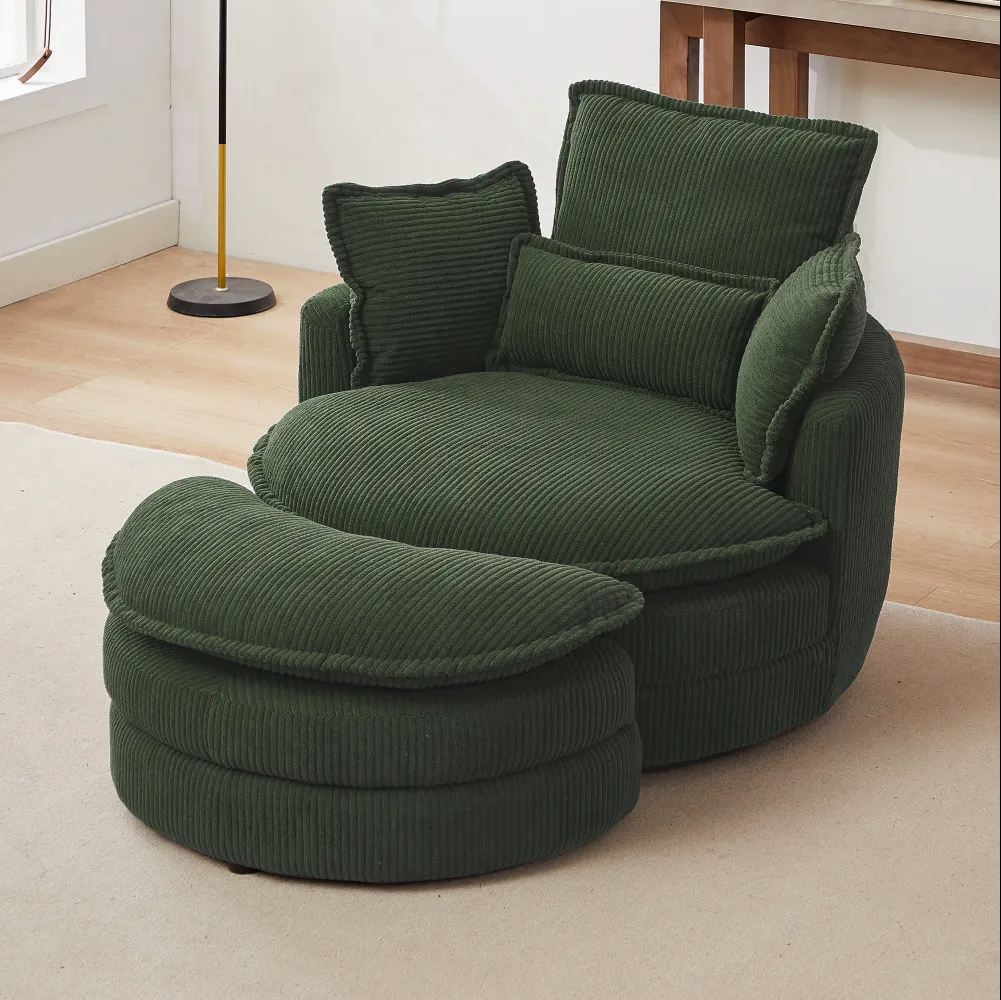 Modern Corduroy Swivel Lounge Chair with Hidden Moon Storage – 5 Color Options