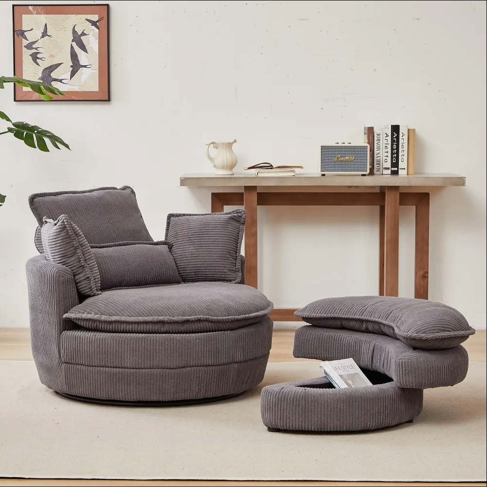 Modern Corduroy Swivel Lounge Chair with Hidden Moon Storage – 5 Color Options