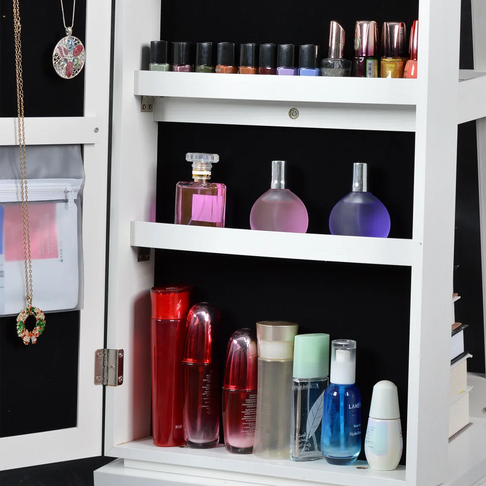Full Length Mirror Jewelry Cabinet – 360° Swivel Standing Armoire with Storage, Shelves and Lock