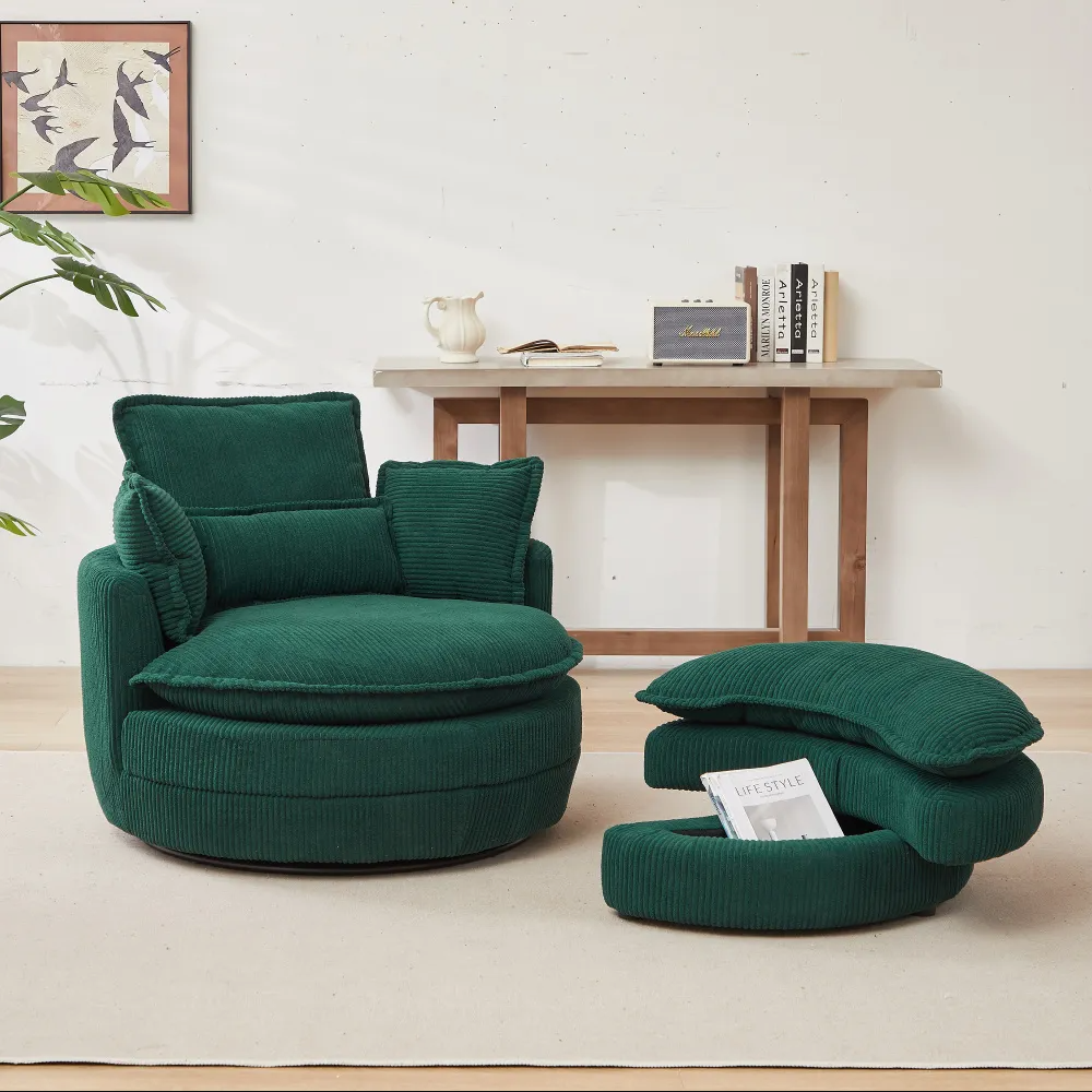 Modern Corduroy Swivel Lounge Chair with Hidden Moon Storage – 5 Color Options