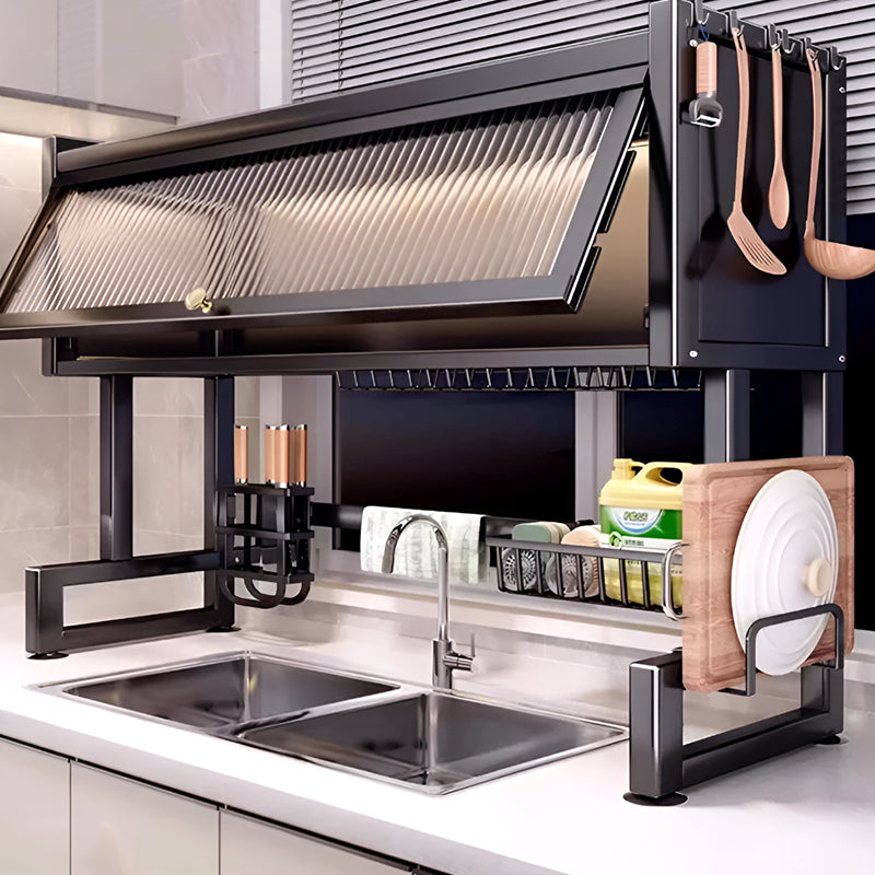 Over the Sink Dish Drying Rack with Dustproof Cover – Multifunctional Kitchen Storage Organizer