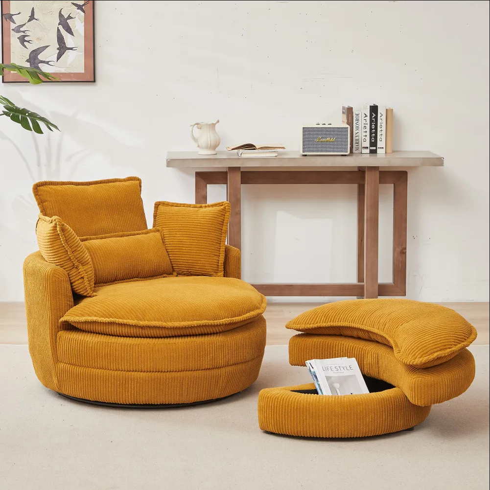 Modern Corduroy Swivel Lounge Chair with Hidden Moon Storage – 5 Color Options