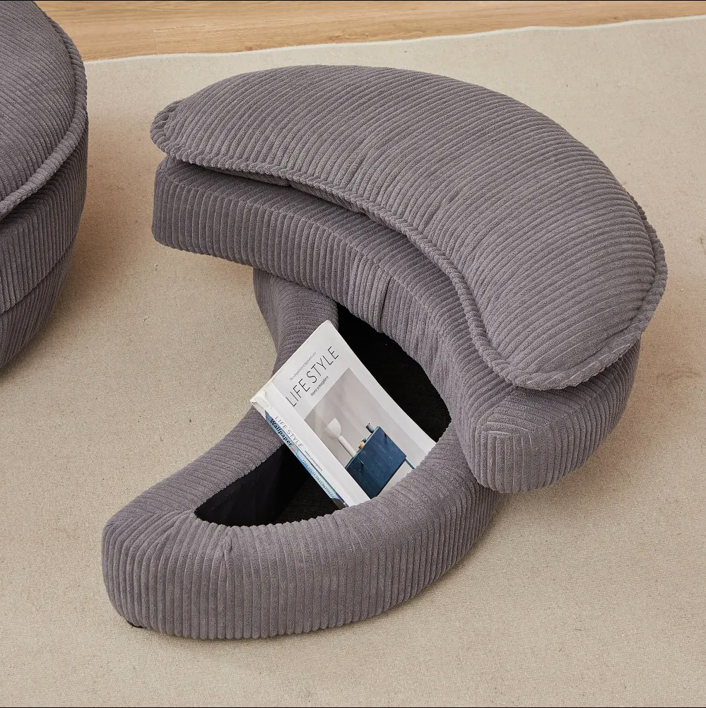 Modern Corduroy Swivel Lounge Chair with Hidden Moon Storage – 5 Color Options