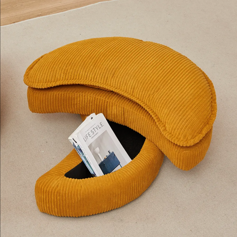 Modern Corduroy Swivel Lounge Chair with Hidden Moon Storage – 5 Color Options