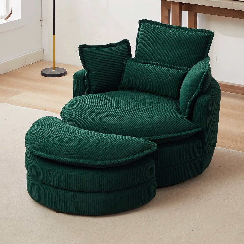 Modern Corduroy Swivel Lounge Chair with Hidden Moon Storage – 5 Color Options