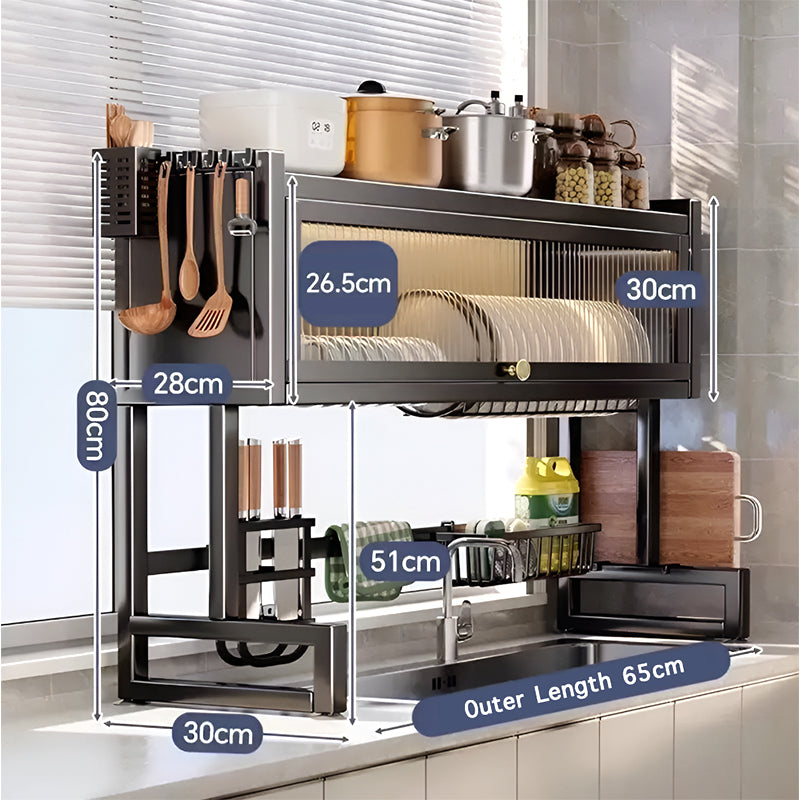 Over the Sink Dish Drying Rack with Dustproof Cover – Multifunctional Kitchen Storage Organizer