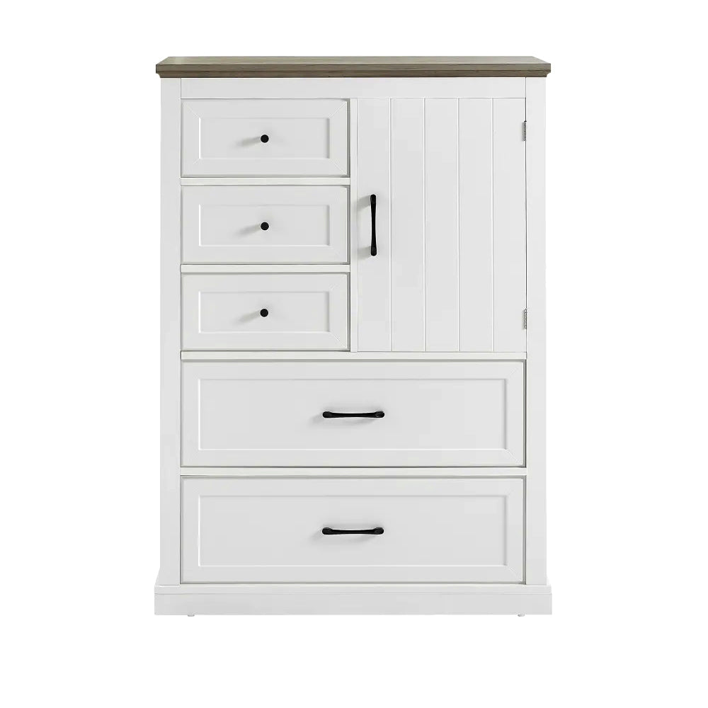 Modern White Storage Cabinet with 5 Drawers & Side Door – Stylish Bedroom Dresser Organizer