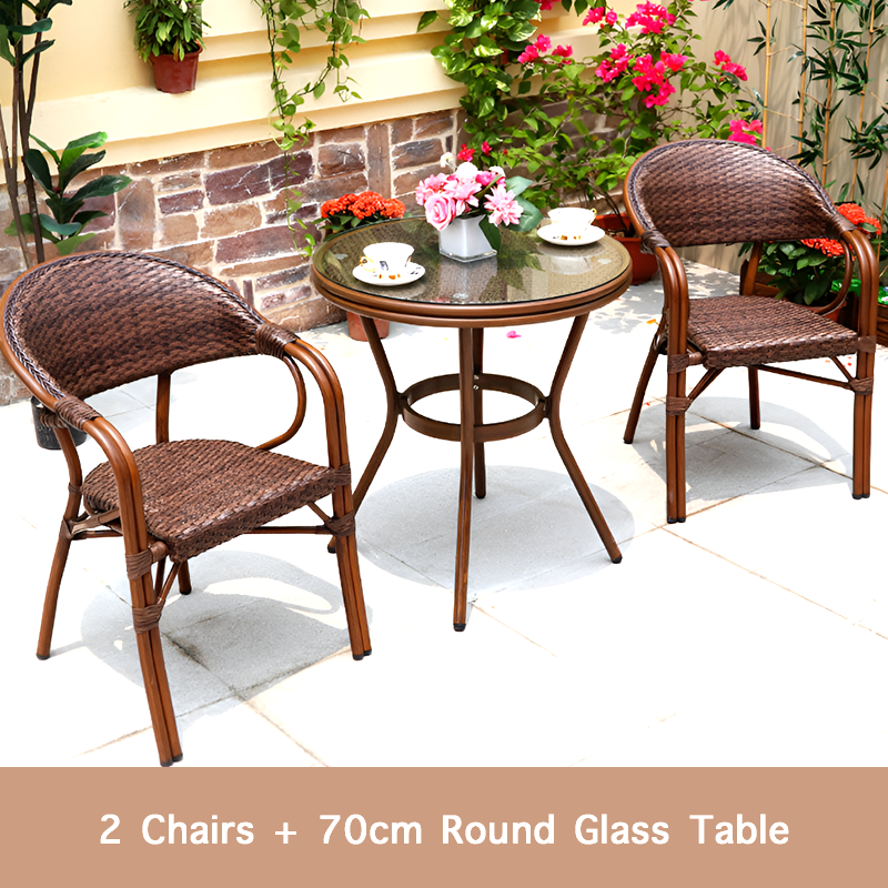 Outdoor Rattan Dining Set – French Island Style Patio Chairs & Waterproof Glass Table