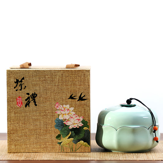 Premium Lotus Tea Canister – Ceramic Airtight Jar with Gift Box