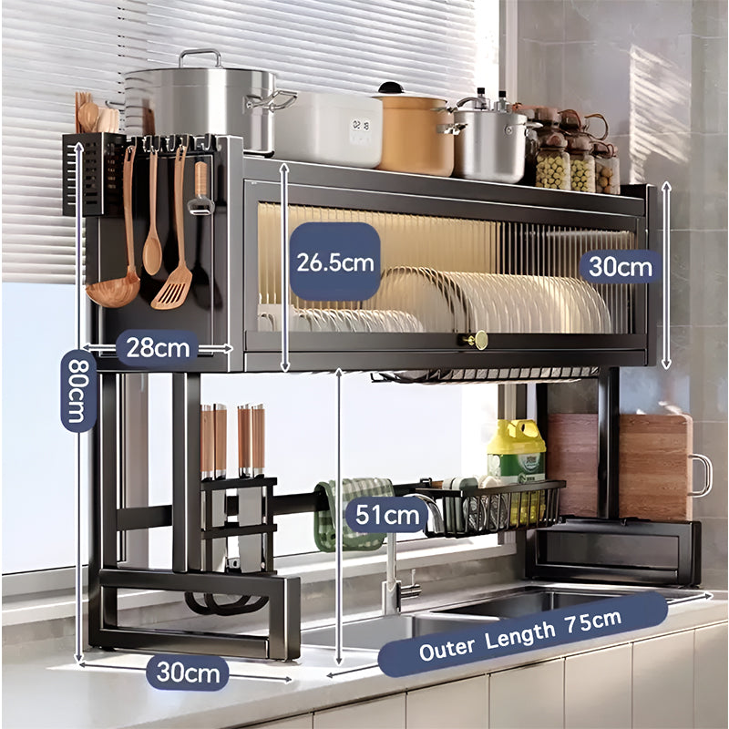 Over the Sink Dish Drying Rack with Dustproof Cover – Multifunctional Kitchen Storage Organizer