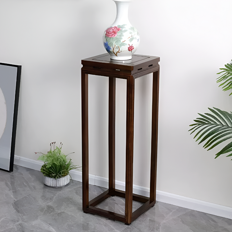 African Black Walnut Entrance Console Table + Pair of Flower Stands – Solid Wood Entryway Table