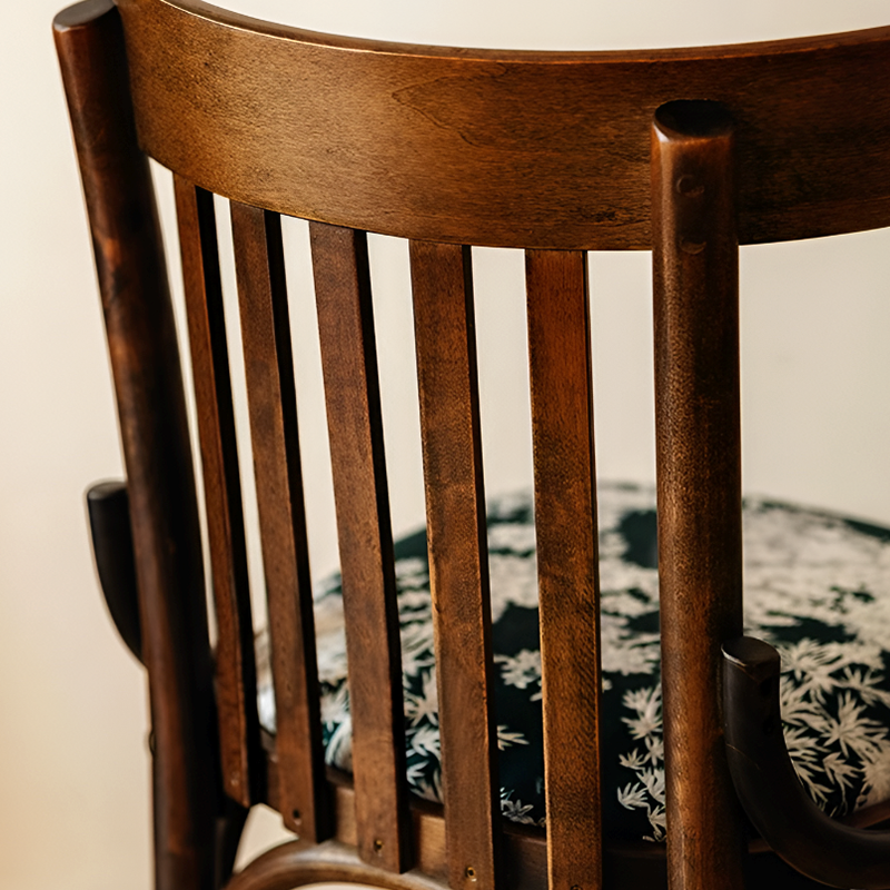 French Nordic Solid Wood Dining Chair – Coastal Vintage Floral Upholstered Accent Chair for Dining Room, Walnut & French Colors